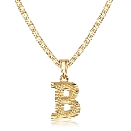 Barzel 18K Gold Plated Diamond Cut Initial Necklace, 18" Chain + 2" Ext, Made in Brazil