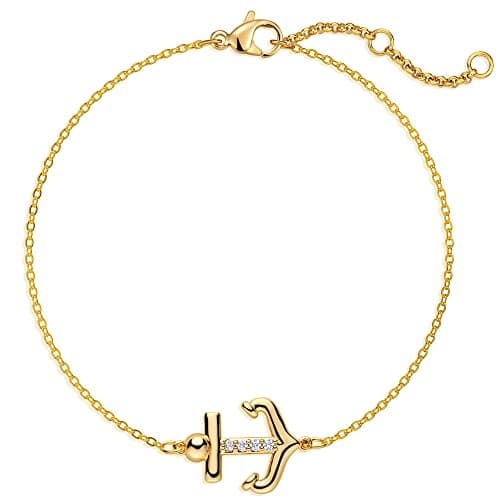 LOYATA 14K Gold Plated Dainty Ankle Bracelet with White CZ Cross Tassel Boho Jewelry for Women