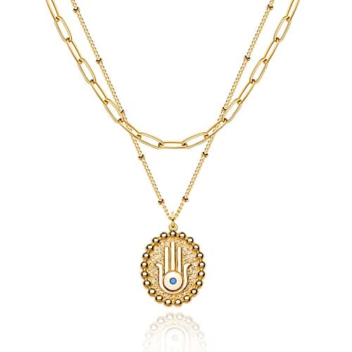 MEVECCO Handmade 18k Gold Plated Heart Arrow Layered Choker Necklace for Women