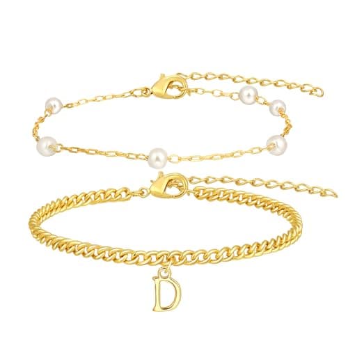 Bellino Gold Layered Pearl Braces for Women Tiny Links Jewelry