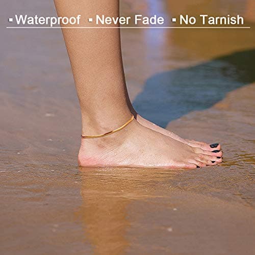 Waterproof 18K Gold Plated QJLE Snake Chain Anklet for Women