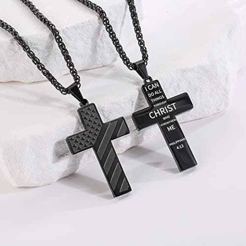 DuoDiner Stainless Steel American Flag Cross Necklace Graduation Gift for Men Boys