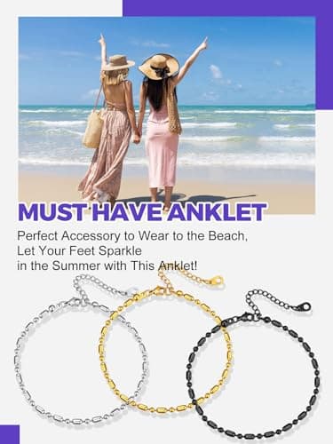 Richsteel Women's Anklets: Cuban, Figaro, and Spiga Chains in Stainless Steel and 18K Gold Plating