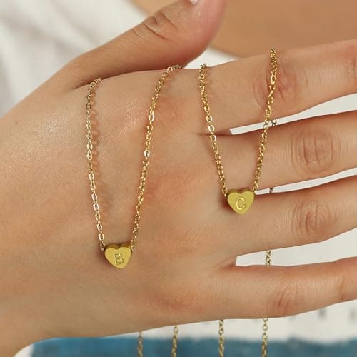 BAYLAY Kids Valentine's Heart Initial Necklaces A-Z Gold Plated Valentines Gifts