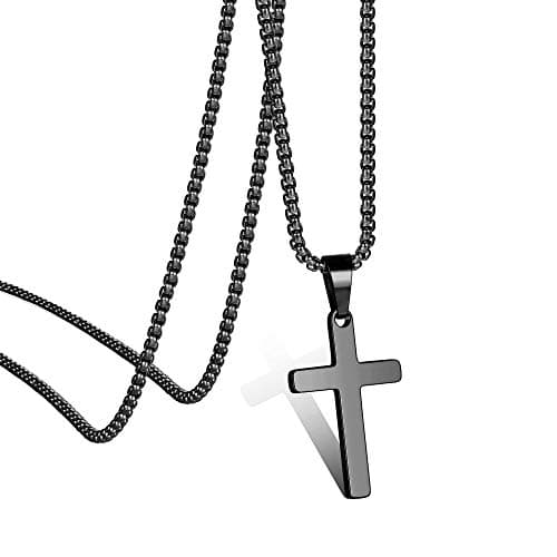 Ursteel Men's Stainless Steel Cross Pendant Necklace, Black Gold, 16-24 Inches