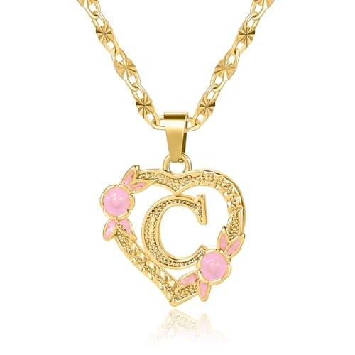 Qitian Initial Heart Pendant Necklace for Women Alphabet Gift