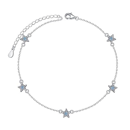DAOCHONG Women's S925 Sterling Silver Adjustable Foot Heart Lotus Infinity Moon Stars Flower Pearl Anklet Beach Jewelry