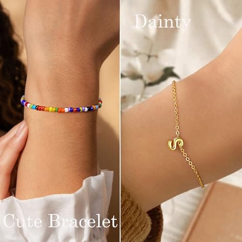 Turandoss Dainty 18K Gold Plated Initial A-Z Layered Bracelet for Women and Teen Girls