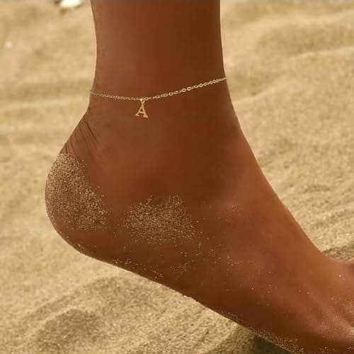 Pancert 14K Gold Plated O Chain Initial Anklets for Women