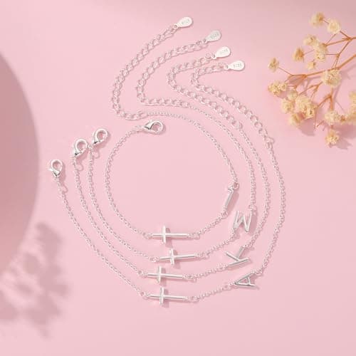DORANA Sterling Silver & 14K Gold Filled Minimalist Cross Bracelet for Women