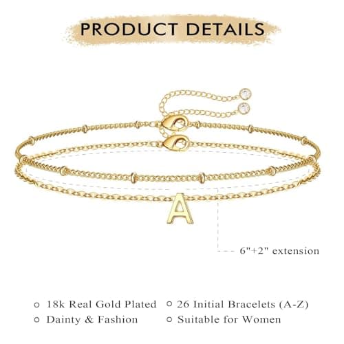 Turandoss 18K Gold Plated Initial Bracelets for Women