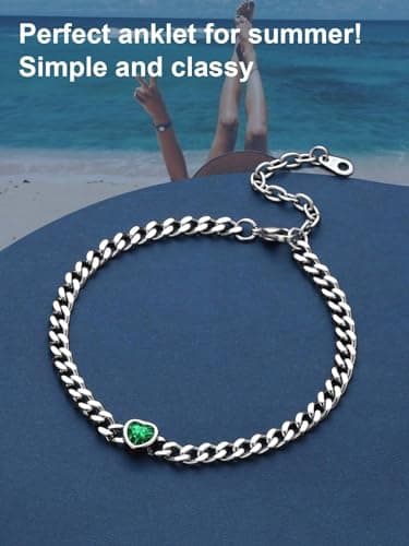 ChainsProMax Women's Heart Anklets, Birthstone, Stainless Steel, Waterproof Gift Box