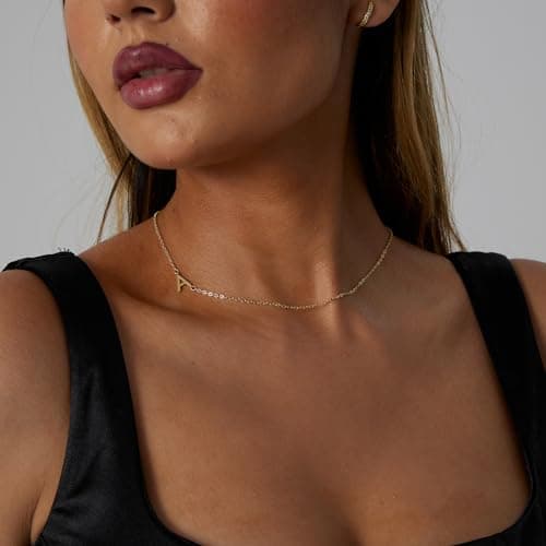 VIROMY Dainty 14K Gold Plated Minimalist Initial Name Choker Necklace