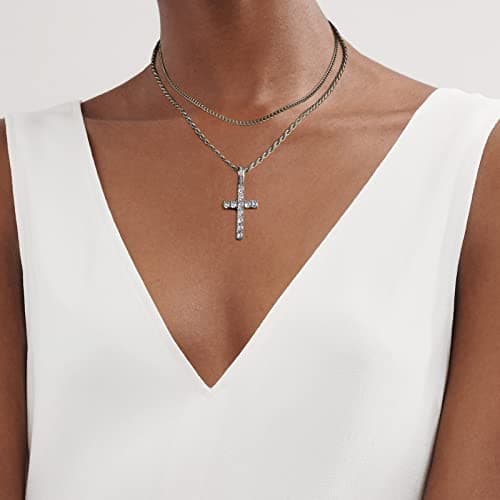 GEMOSA Men's 16-24 Inch Large Cross Diamond Pendant Iced Out 5A+ CZ Stainless Steel Chains Jewelry