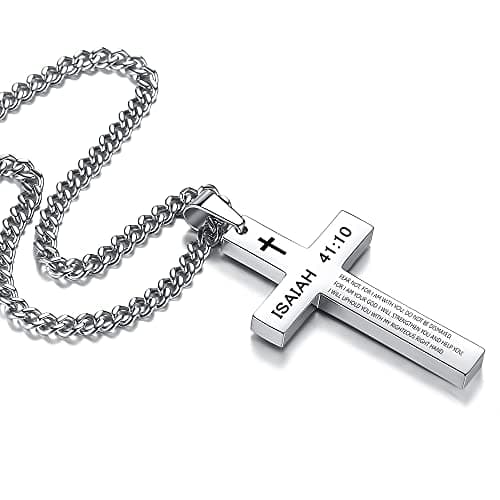 REVEMCN Inspirational Cross Necklace for Men, Black Stainless Steel Pendant Faith Gift