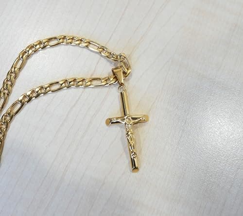 ADORATO JEWELRY 18K Gold Small Cross Pendant Necklace Cuban Link Diamond Cut