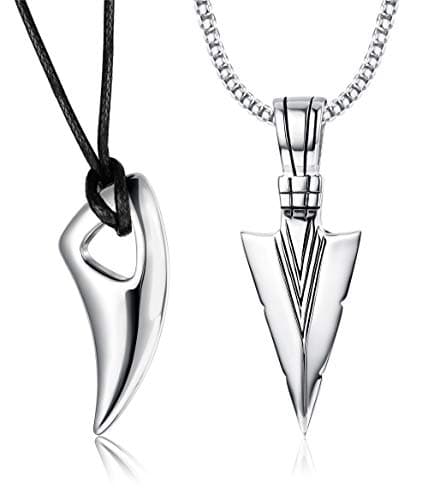 Jstyle Mens Stainless Steel Arrowhead Wolf Teeth Pendant Necklace Set