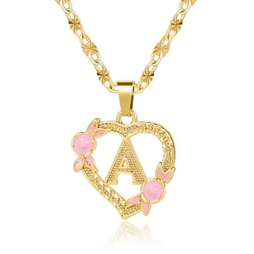 Qitian Initial Heart Pendant Necklace for Women Alphabet Gift