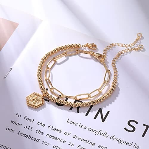 IEFWELL 14K Gold & Silver Rose Gold Initial Bracelets for Women & Teen Girls