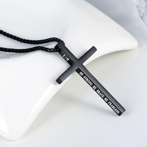 XOYOYZU Men's Christmas Cross Necklace Strength Bible Verse Pendant