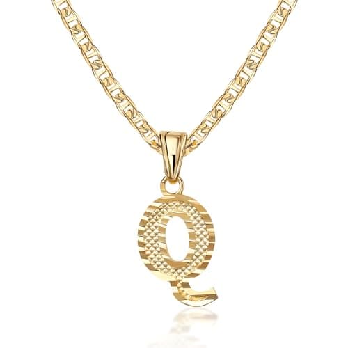 Barzel 18K Gold Plated Diamond Cut Initial Necklace, 18" Chain + 2" Ext, Made in Brazil