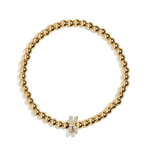 BaubleBar Pisa Stretch Bracelet - Personalized Gold-Plated Vertical Pave Initial Jewelry for Women