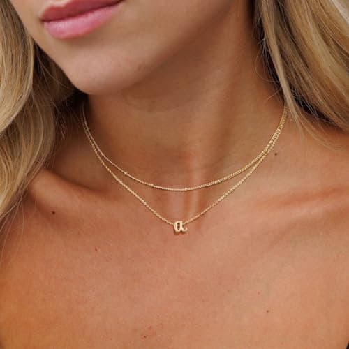 RLMOON Gold Initial Layered Choker for Women A-Z Personalized Pendant Jewelry