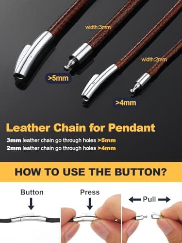 Customizable U7 Leather Cord Necklace - Black/Brown 3mm/2mm, Stainless Steel Clasp, 16-30"