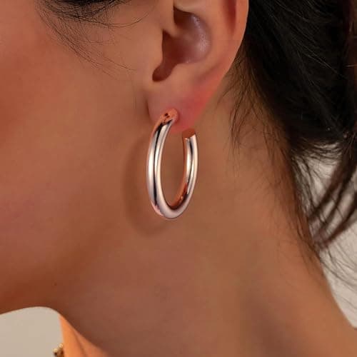 Ursteel 14K Rose Gold Plated Chunky Hoop Earrings for Women
