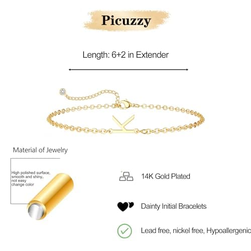 Picuzzy Gold Initial Charm Bracelets for Women