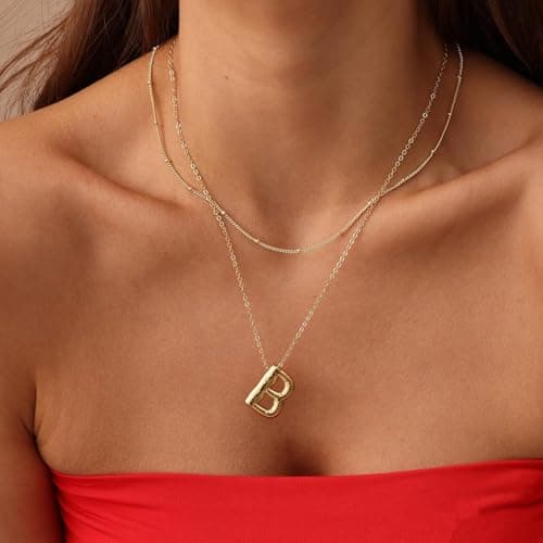 NateBur 14K Gold Layered Balloon Initial A-Z Choker Necklace, Personalized Birthday Gift for Women