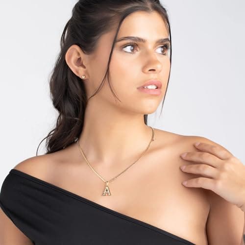 Barzel 18K Gold Plated Diamond Cut Initial Necklace, 18" Chain + 2" Ext, Made in Brazil