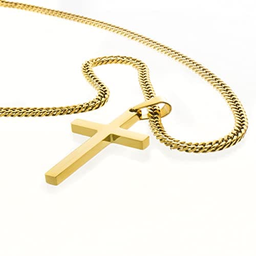 Men's Silver Gold Stainless Steel Plain Cross Pendant Necklace Cuban Chain 18-26 Inch