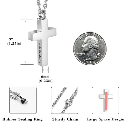 Stainless Steel Cremation Cross Necklace for Ashes Hold With Me Always