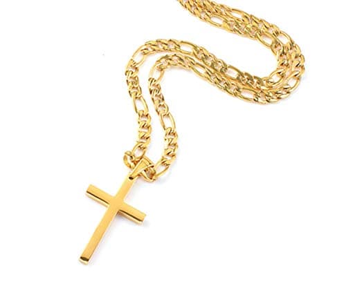 FZTN Gold Plated Figaro Chain Necklace for Men & Women, 18-26 Inch