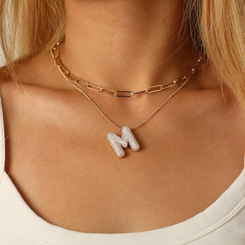 Ascona Gold Layered Rhinestone Initial Necklace for Women Jewelry Gift