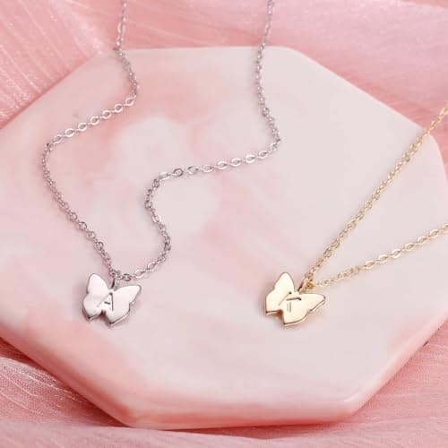 Hidepoo Initial Butterfly 14K Gold/Silver/Rose Gold Filled Choker Necklace for Girls