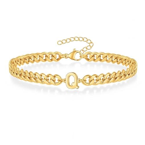 18K Gold Plated Cuban Chain Initial Bracelets for Men
