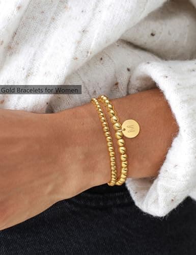 Honsny Gold Plated Initial Bracelet Set for Women A-Z Adjustable Charms