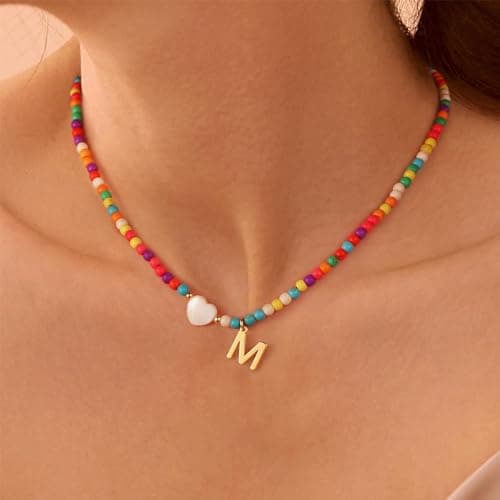 Cute Initial Letter Necklaces for Girls - Trendy Beaded Choker for Teens, Handmade Christmas Gifts