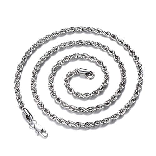 Stainless Steel 925 Silver Twist Rope Necklace 14-30 Inches