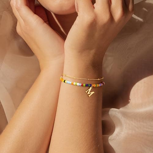 Turandoss Dainty 18K Gold Plated Initial Bracelet