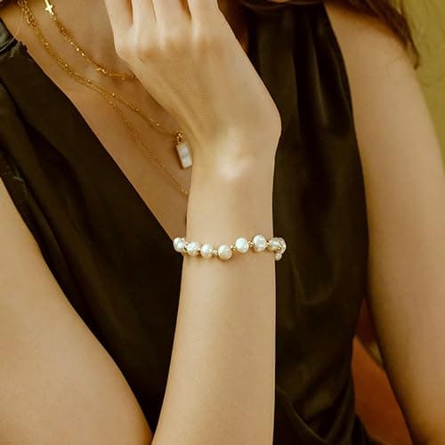 Bossimi 14K Gold Filled Baroque Pearl Adjustables Bracelet for Women Valentine Charm
