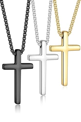 Yooblue Men's Silver Black Gold Cross Necklace 16-30 Inches