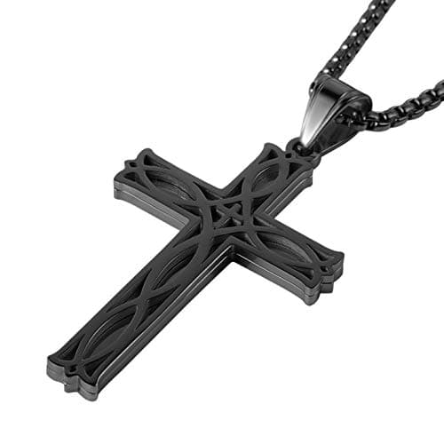 HZMAN Men's Stainless Steel Infinity Celtic Cross Pendant Necklace, 22+2" Chain