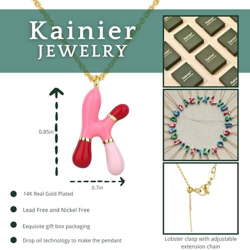 Kainier Colorful Balloon Alphabet Name Pendant 14K Gold Plated Necklaces…