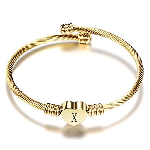 Women's Gold Plated Heart Initial C Bracelets Stainless Steel Birthday Jewelry