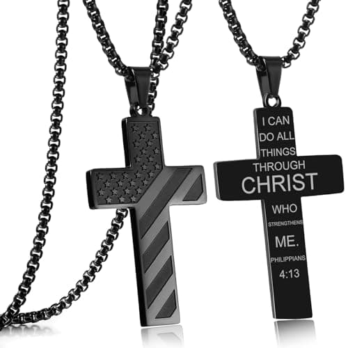 RWQIAN American Flag Cross Necklace for Men, Christian Faith Jewelry Gifts for Him