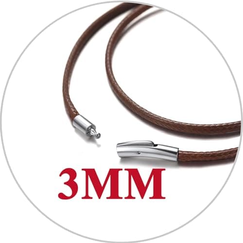 Customizable U7 Leather Cord Necklace - Black/Brown 3mm/2mm, Stainless Steel Clasp, 16-30"