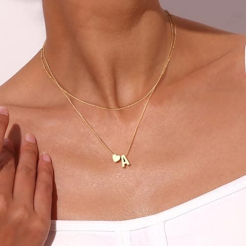Krfy 14K Gold Plated Initial Heart Necklace for Women